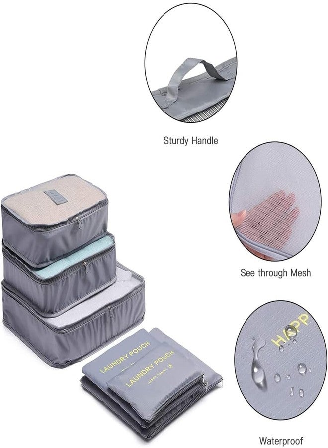 STESHWK Foldable Travel Luggage Organizer Storage Bags With 6 Set Packing Cubes with Shoe Bag for Travel Accessories (Grey) - Image 2